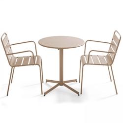 Oviala Business Ensemble table de jardin et 2 fauteuils métal taupe - Oviala - gris acier 105408_0