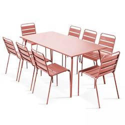 Oviala Business Ensemble table de terrasse et 8 chaises en métal argile - Oviala - rose acier 109266_0