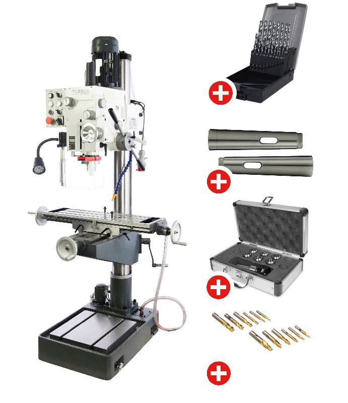 Pack Perceuse-fraiseuse à colonne perçage jusqu'à ø 32 mm CM4/M16 1,5 kW 400 V table croisée + pompe et accessoires de base Torros PF40CP PACK_0