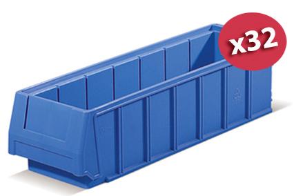 Carton de 32 bacs tiroirs plastique multibox bleu l.120 x p.400 mm_0