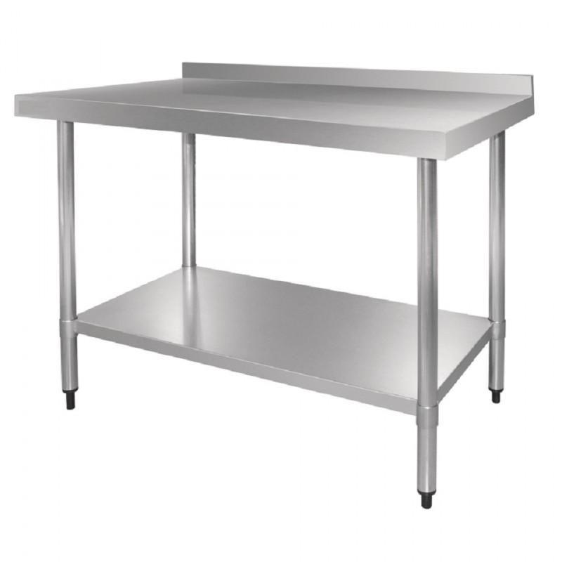 Table en inox 150x60 cm avec rebord + étagère_0