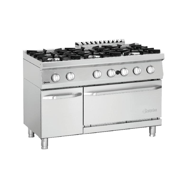 Cuisinière à gaz 6 feux sur four gaz 3 x GN 2/1 et placard, GAZ NATUREL_0