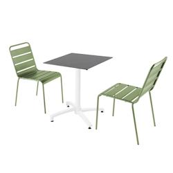Oviala Business Ensemble table de terrasse stratifié ardoise et 2 chaises vert cactus - vert métal 110679_0