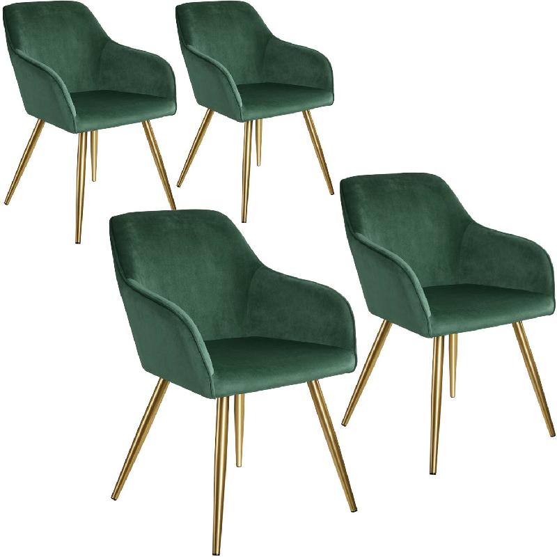 LOT DE 4 CHAISES PIEDS DORÉ SIÈGE DE SALON CUISINE SALLE À MANGER DESIGN ÉLÉGANT VELOURS VERT 08_0000111_0