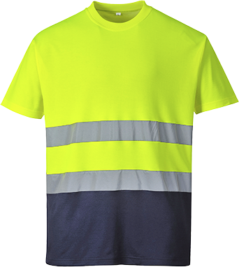 T-shirt coton bicolore jaune marine s173, l_0