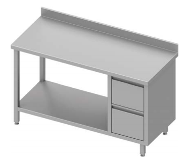 Table de travail inox adossée avec deux tiroirs  à droite avec étagère 1200x600x900 - 930276120_0