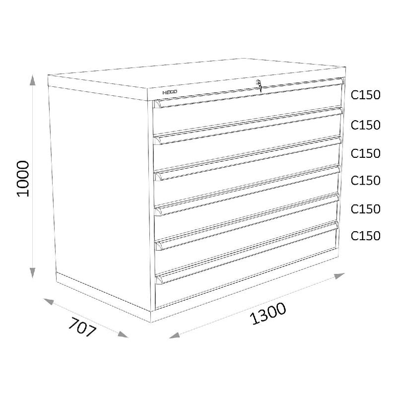 Armoires a tiroirs bleus serie 143 - Largeur 1300 mm Profondeur 707 mm Hauteur 700 / 1000 / 1300 mm Heco HE143233_0