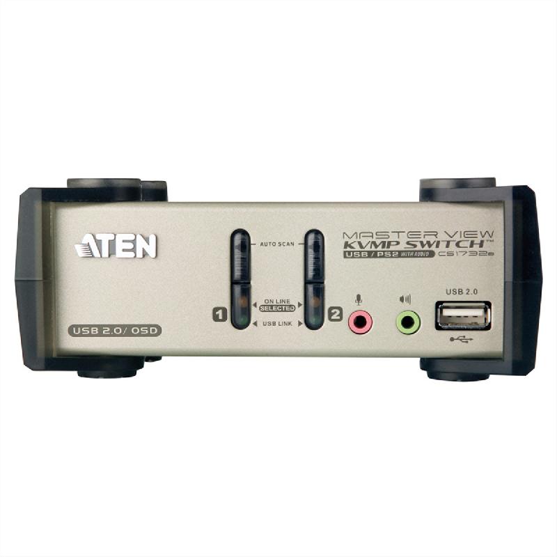 Aten cs1732b switch kvm vga, ps/2-usb, audio, hub usb, 2 ports_0