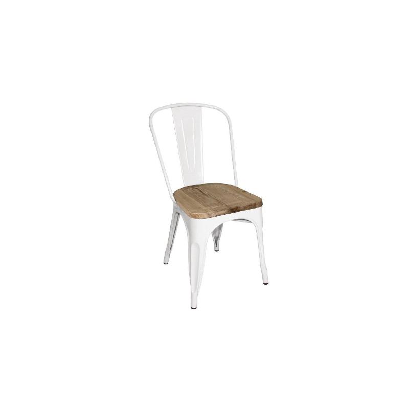 Lot de 4 chaises empilables de bistro assise (H)445 mm, en acier galvanisé blanc & frêne_0