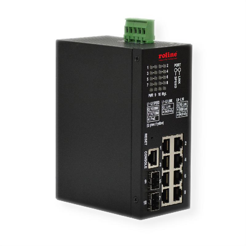 ROLINE Switch industriel Gigabit, 10 ports (8x RJ45 + 2x SFP), PoE+, administré Smart_0
