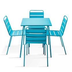 Oviala Business Ensemble table de jardin et 4 chaises en métal bleu - Oviala - bleu acier 107878_0