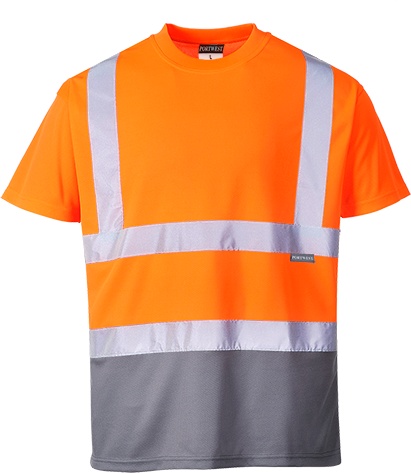 T-shirt bicolore orange gris s378, m_0