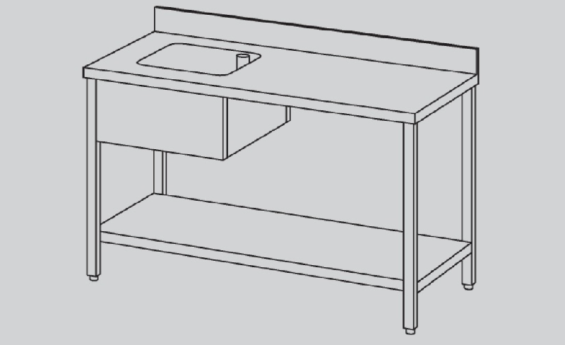 Tables du chef avec dosseret acier inox aisi 304-cuve à gauche(40x40x25)-étagère 120x70x85 - THR127SA_0