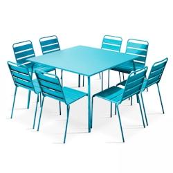 Oviala Business Ensemble table de jardin et 8 chaises en métal bleu - bleu acier 105027_0