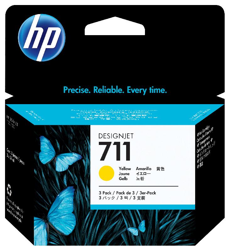 HP 711 pack de 3 cartouches d'encre DesignJet jaune, 29 ml_0