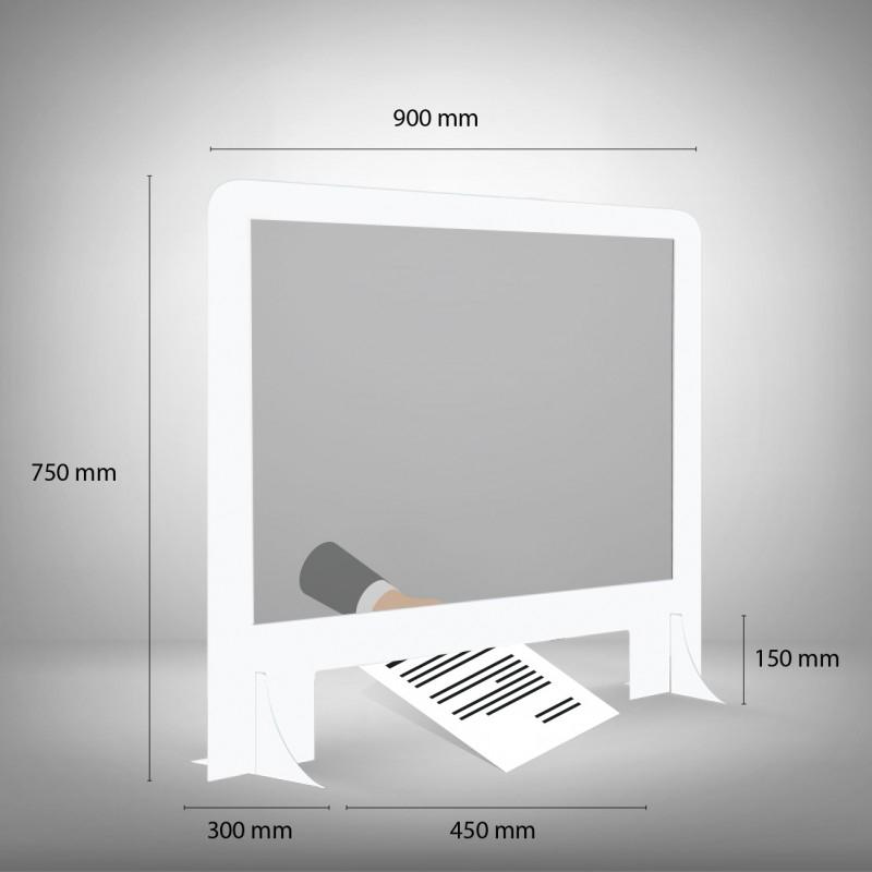 Paroi de protection en plexiglass® avec marquise blanche horiz. 90 x 75 cm_0