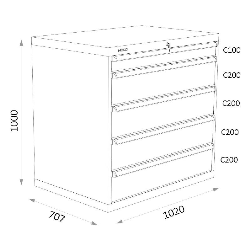 Armoires A Tiroirs Serie 119 - Largeur 1020 Mm Profondeur 707 Mm Hauteur 700 / 1000 / 1300 Mm Heco HE119231BL_0