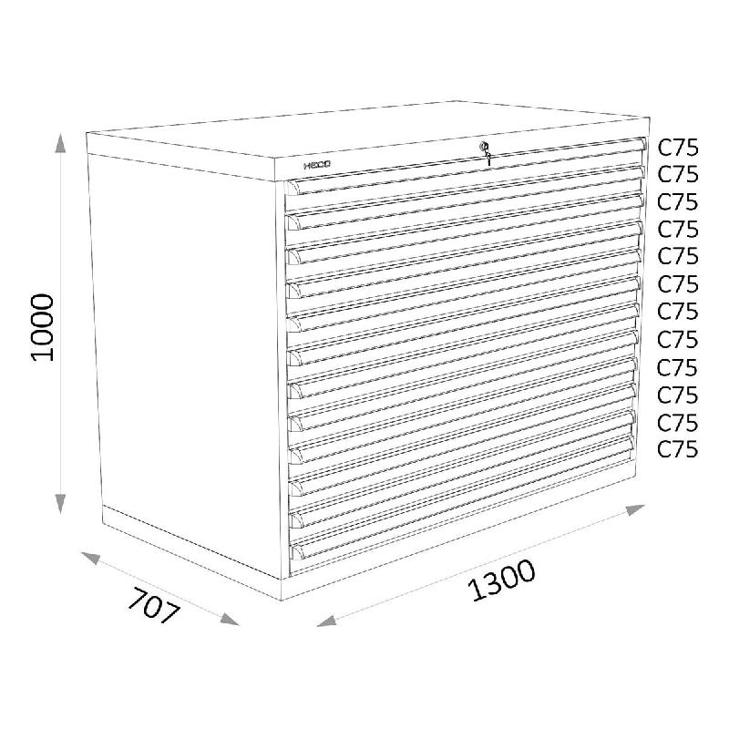 Armoires a tiroirs bleus serie 143 - Largeur 1300 mm Profondeur 707 mm Hauteur 700 / 1000 / 1300 mm Heco HE143239_0