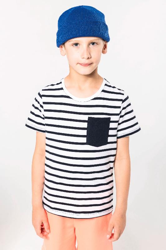 T-shirt rayé marin avec poche manches courtes enfant -  Réf: K379_0