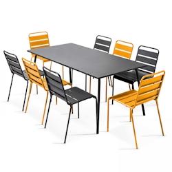 Oviala Business Ensemble table de terrasse et 8 chaises en métal gris et jaune - jaune acier 106902_0