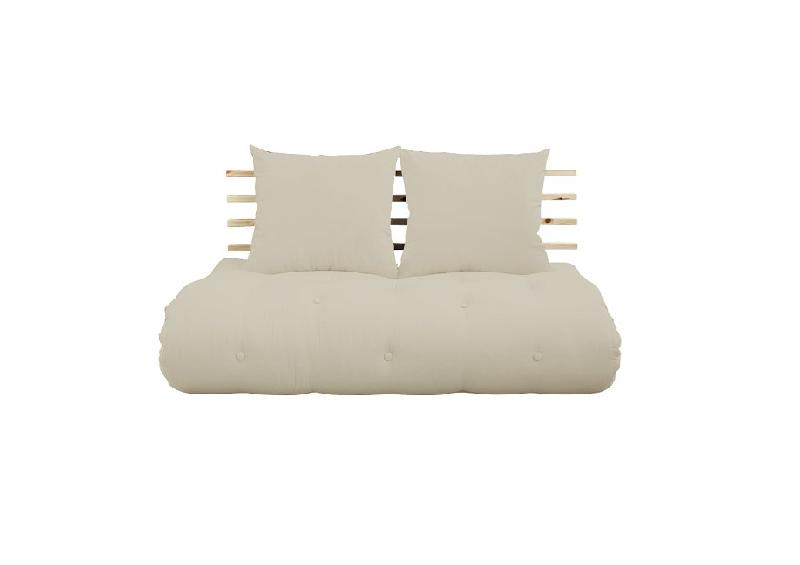 CANAPÉ LIT FUTON SHIN SANO BEIGE ET PIN MASSIF COUCHAGE 140*200 CM._0