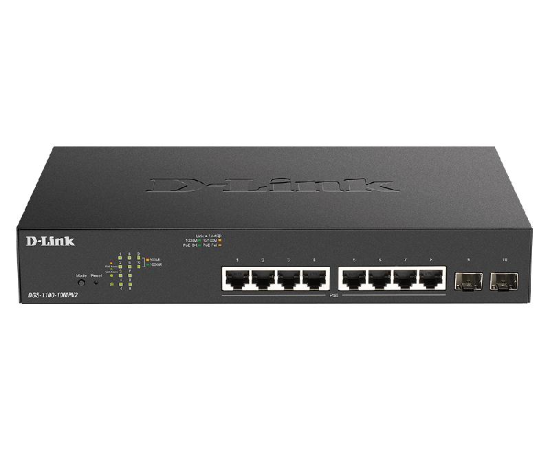 D-Link DGS-1100-10MPV2 commutateur réseau Géré L2 Gigabit Ethernet (10/100/1000) Connexion Ethernet, supportant l'alimentation via ce port (PoE) 1U Noir_0