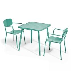 Oviala Business Ensemble table de jardin et 2 fauteuils en aluminium vert olive - Oviala - vert aluminium 108259_0