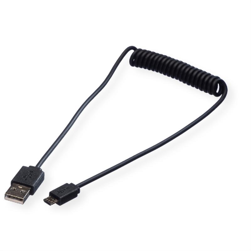 ROLINE Câble spirale USB 2.0, A - Micro B, M/M, 1 m_0