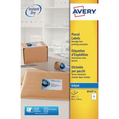 Avery J8169 Etiquettes d'adresses blanches imprimantes jet d'encre 99,1 x 139 mm - 25 feuilles - 100 étiquettes_0