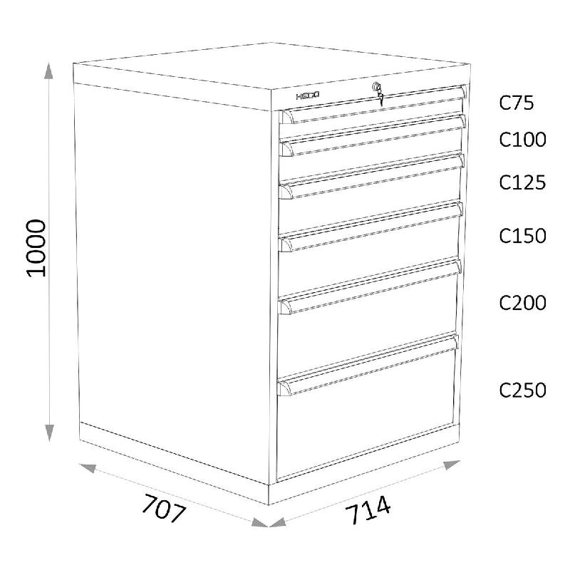 Armoires A Tiroirs Serie 115 - Largeur 714 mm Profondeur 707 mm Hauteur 700 / 1000 / 1300 mm Heco HE115221BL_0