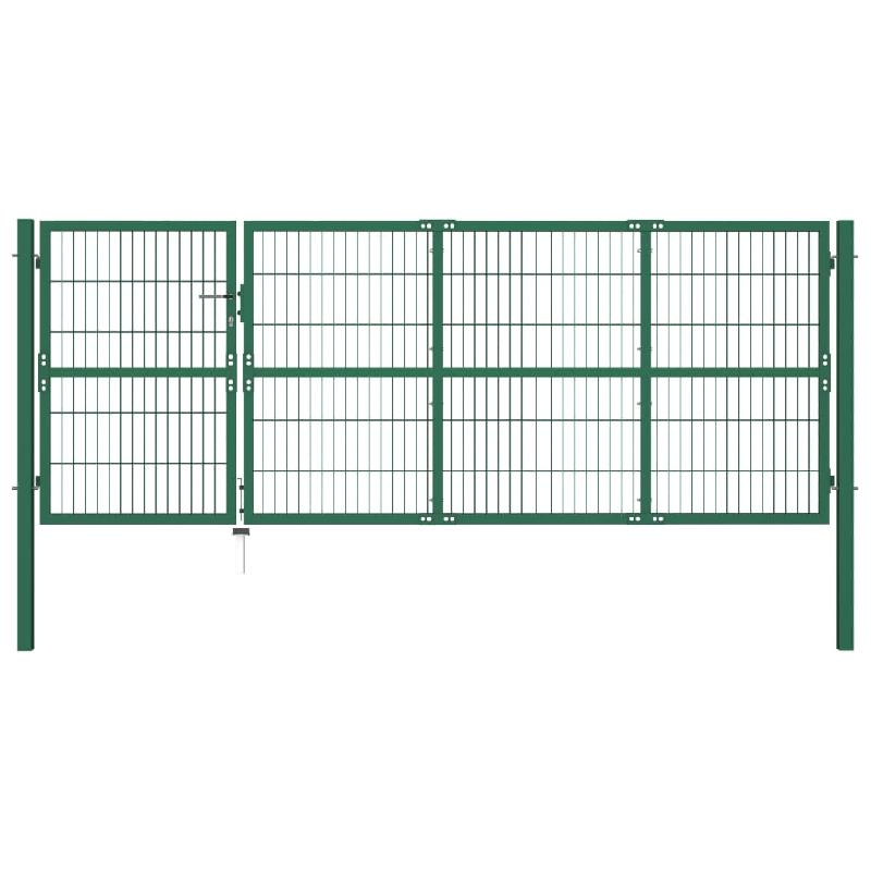 Vidaxl portail de clôture de jardin avec poteaux 350x120 cm acier vert 142570_0