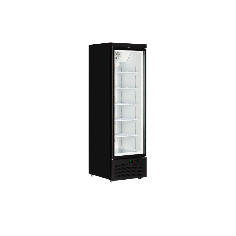 Vitrine ventilée négative 390 Litres, 6 niveaux, 1 porte vitrée battante, sur roulettes, noire, 600 W, 220 V - MONO_0