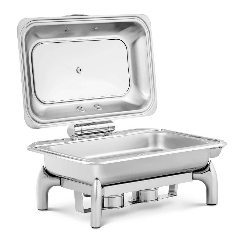 CHAFING DISH GN 1/1 PROFESSIONNEL À FOND PLAT (ACIER INOXYDABLE, VERRE TREMPÉ, 8,5 L, 1 RÉCIPIENT GN 1/1, POIGNÉE COOL TOUCH, HUBLOT, REPOSE-CUILLÈRE) 14_0004236_0