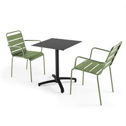 Oviala Business Ensemble table de jardin stratifié noir et 2 fauteuils vert cactus - Oviala - vert métal 108229_0
