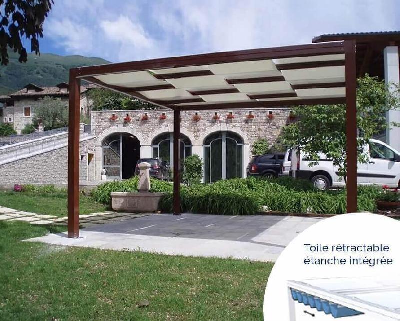 Pergola Toile Fixe Micro-Perforée KB + Kit Toile Ferrari 602 Étanche Rétractable AUTOPORTÉE en Aluminium Sur Mesure Référence: Pergola GB - KB + kit ilot_0