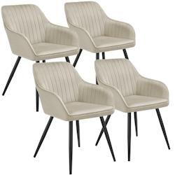 TecTake GmbH tectake Chaise MARILYN en velours - crème/noir, Lot de 4 -405729 - beige acier 405729_0