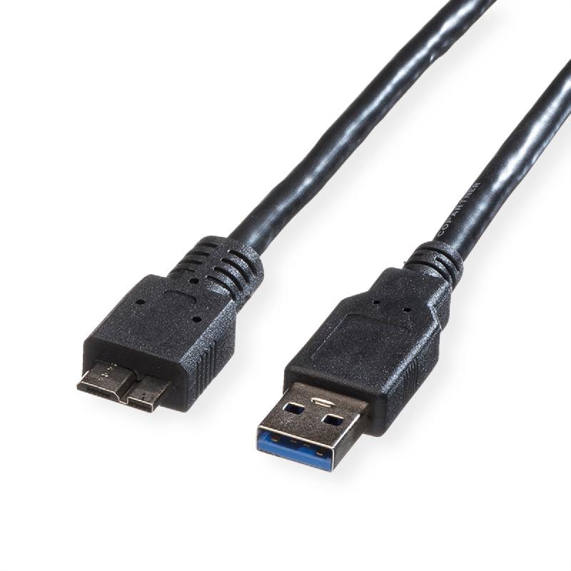 ROLINE Câble USB 3.2 Gen 1, A M - Micro B M, noir, 3 m_0