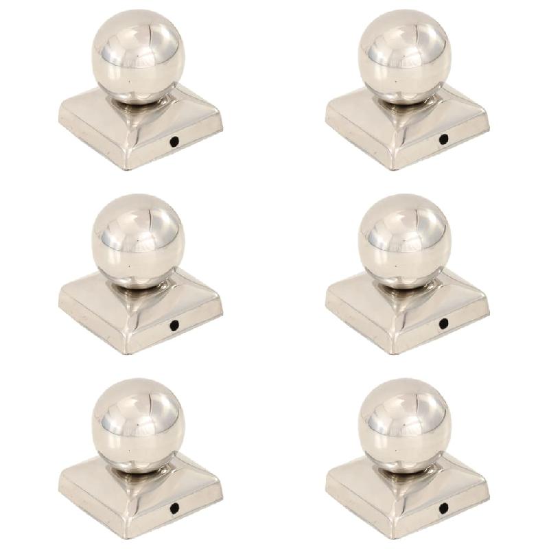 Vidaxl bouchons de poteau 6 pcs globe final acier inoxydable 71x71 mm 145493_0