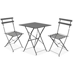 Oviala Business Table de jardin et 2 chaises acier gris - gris 103650_0