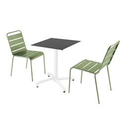 Oviala Business Ensemble table de terrasse stratifié noir et 2 chaises vert cactus - Oviala - vert métal 110691_0