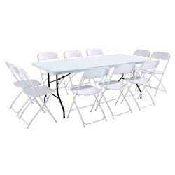 Oviala Business Table monobloc et chaises pliantes 10 places 200cm PEHD - Oviala - blanc plastique 103494_0