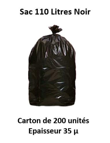 Carton de 200 sacs poubelle 110 L noirs - PEBD - épaisseur 35 µ - rouleaux de 25 sacs_0