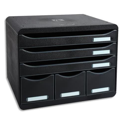 Exacompta module store-box noir 6 tiroirs en ps, 3 formats a4+ et 3 rangements l35,5 x h27,1 x p27 cm_0