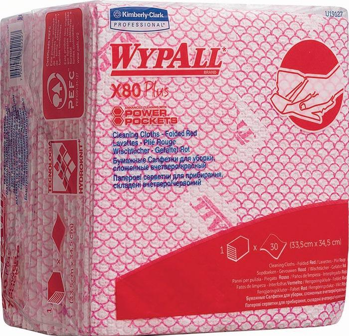 Torchon WYPALL X80 19127 L350xl340env. Mm rouge 1 couche, plié en quarts 8 sachets de 30 serviettes KIMBERLY-CLARK_0