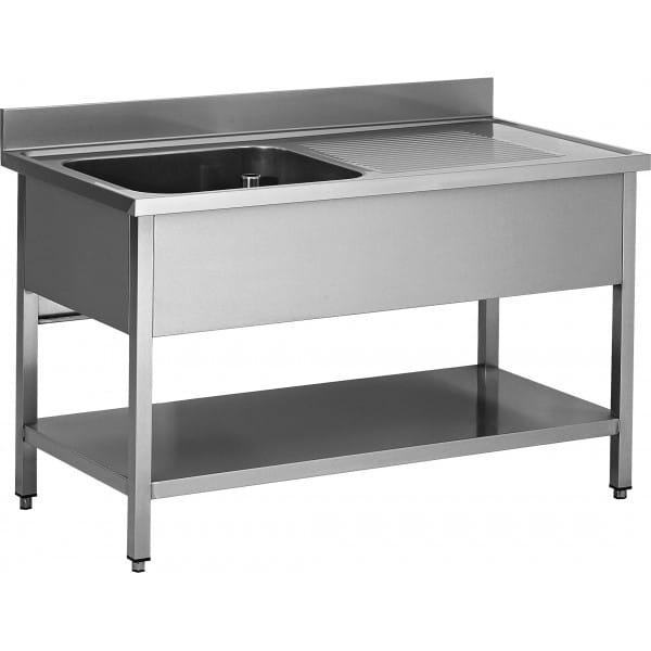 Plonge soudée sur pieds carrés avec étagère, inox AISI 304, 1 bac, longueur 1000 mm (Position bac: Gauche - Réf SPL107-1BG-ETP-1)_0