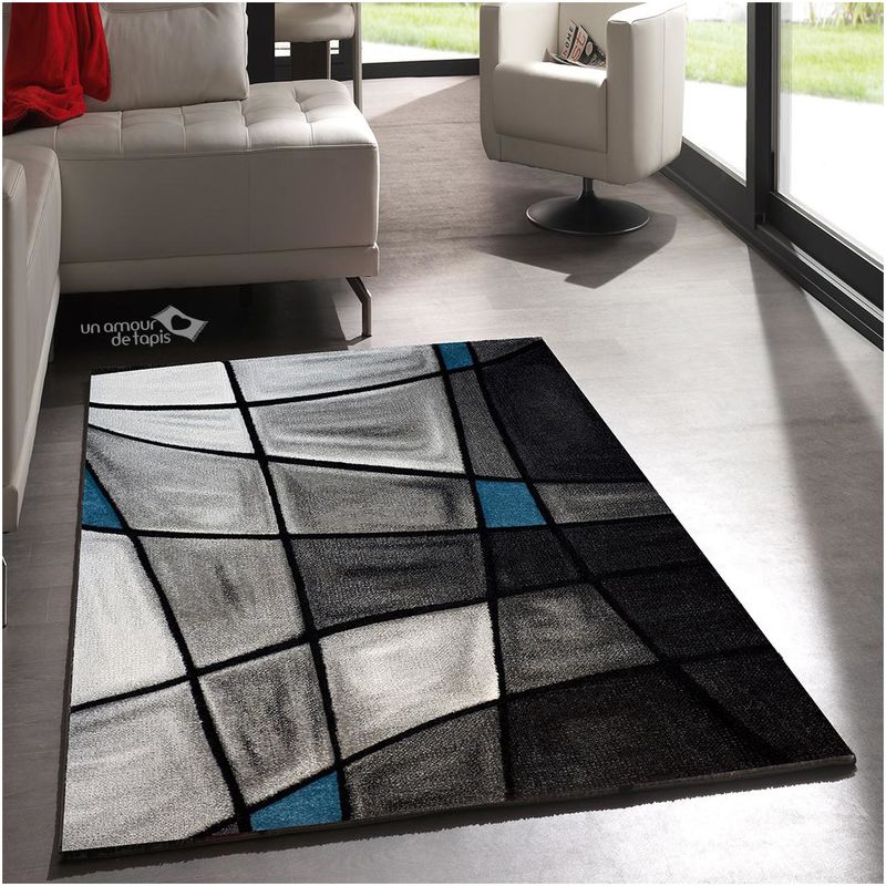 TAPIS MODERNE 200X290 CM RECTANGULAIRE BRILLANCE ZAG BLEU SALLE À