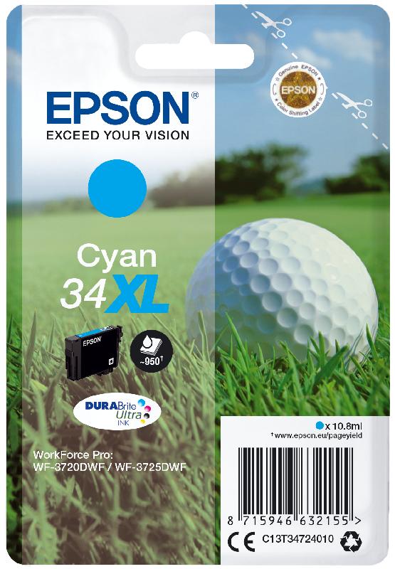 Epson Golf ball Singlepack Cyan 34XL DURABrite Ultra Ink_0