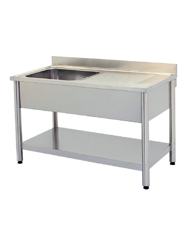 Plonge inox murale un bac avec égouttoir droit - 1200x600x850/950 mm - FABRIQUE EN ITALIE_0