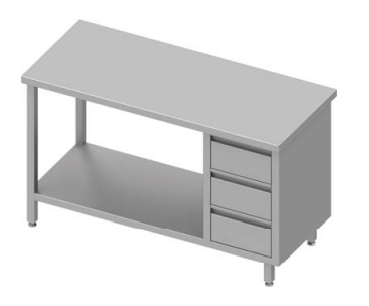 Table inox de travail centrale avec trois tiroirs  à droite avec étagère 1100x600x900 soudée - 932866110_0