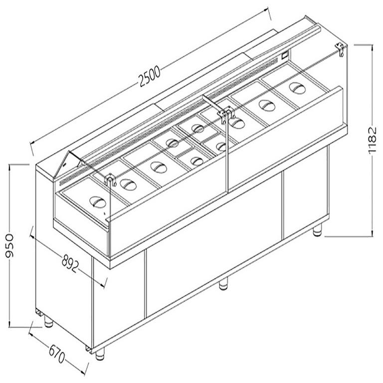 Vitrine snack saladette vitres basses groupe à distance - 2500x892x1182 mm - VB25XGR_0